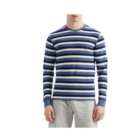 Polo Ralph Lauren PW64HR Mens Sz S Waffle Knit Blue Striped Long Sleeve Shirt - Picture 1 of 2